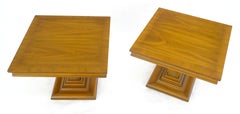 Pair of Baker American Walnut 20x20" Square Side End Lamp Tables Stands MINT!