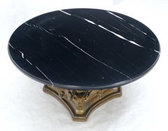 Round 38" Diameter Black Marble Top Coffee Table w/ Heavily Carved Base MINT!