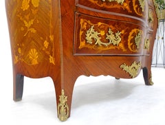 Very Fine French Antique Louis XV Inlaid Brass Hardware Pulls 3 Drawer Commode