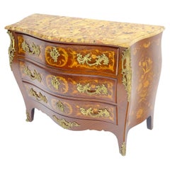 Very Fine French Antique Louis XV Inlaid Brass Hardware Pulls 3 Drawer Commode