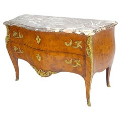 Antique French Louis XV Style Bombe Chest of 2 Drawers w/ Marble Top MINT!