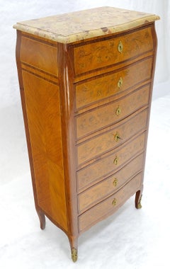 Very Fine Antique 7 Drawers Lingerie Chest of 7 Dovetail Drawers Marble Top MINT