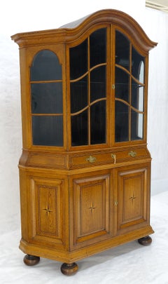 c1940s Fine Quality Inlaid Oak Dutch Style Curio Burlers Desk Breakfront MINT