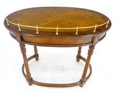 Very Fine Burl Banded Brass Gallery Oval Top Petit Desk Vanity MINT!