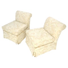 Coppia di poltroncine vintage degli anni ’70 circa, rivestite in tessuto color crema
