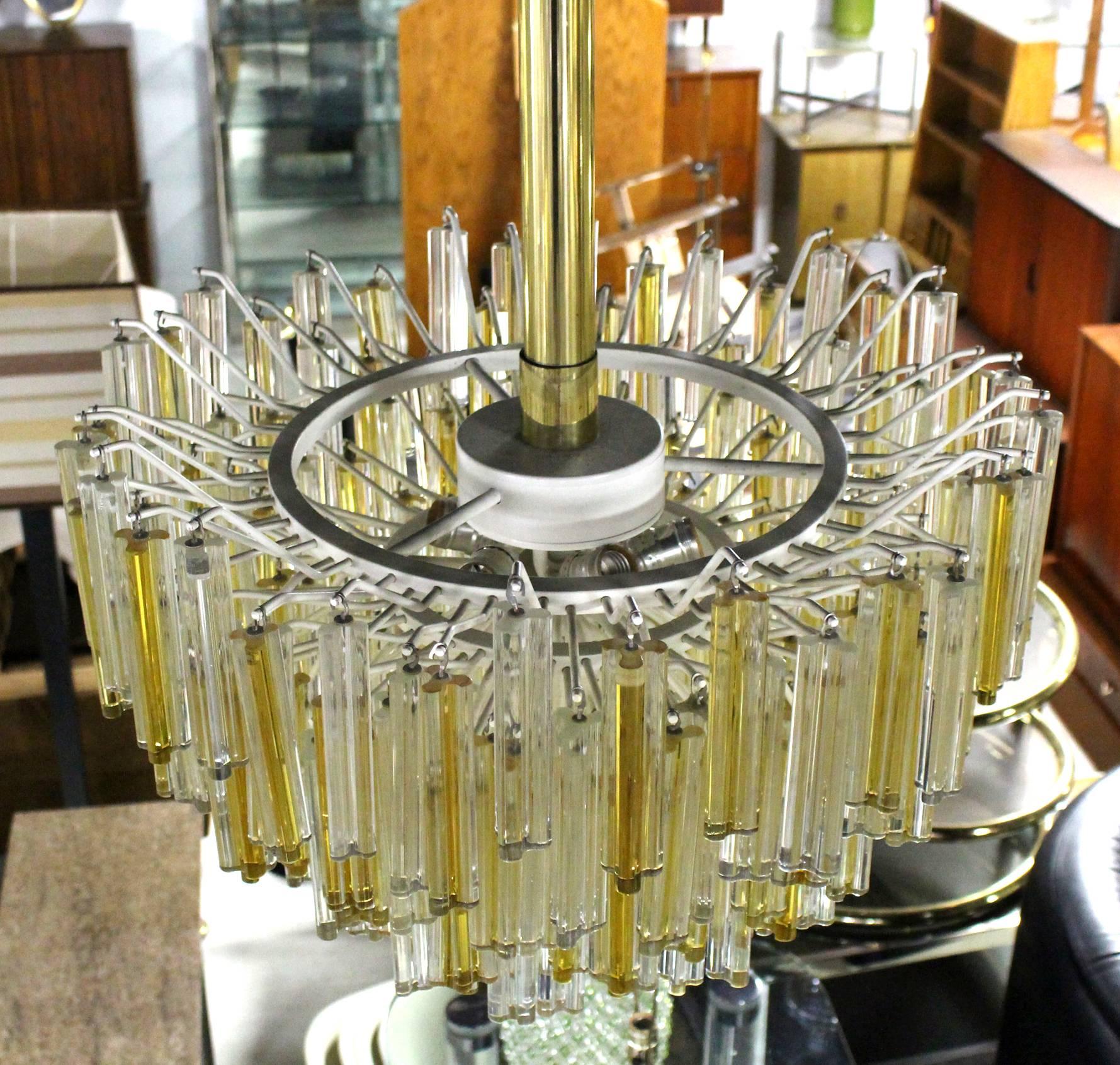 Mid-Century Modern Large Two Tone Gold Yellow and Clear Camer Light Fixture For Sale