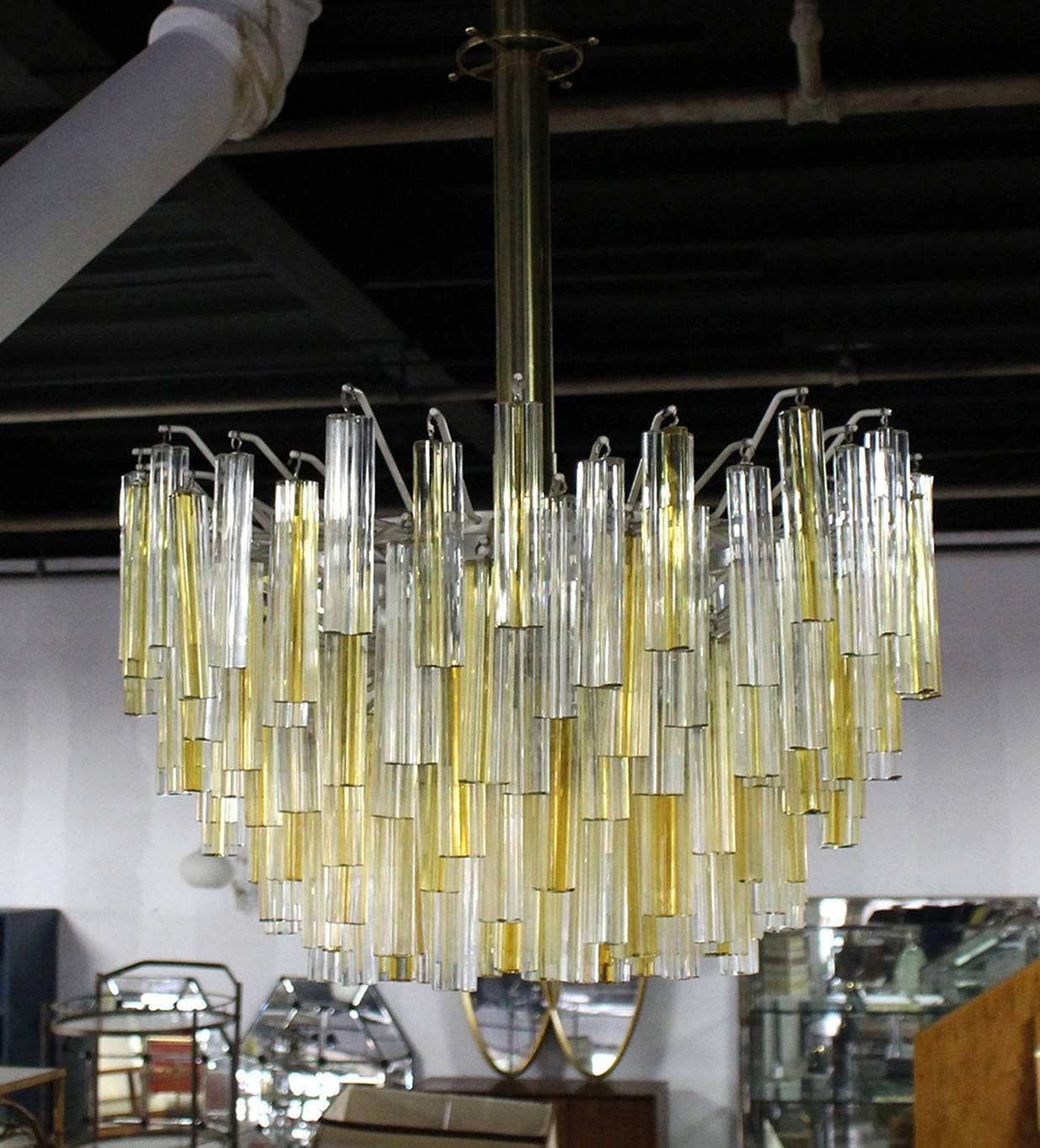 Large Two Tone Gold Yellow and Clear Camer Light Fixture In Excellent Condition For Sale In Rockaway, NJ