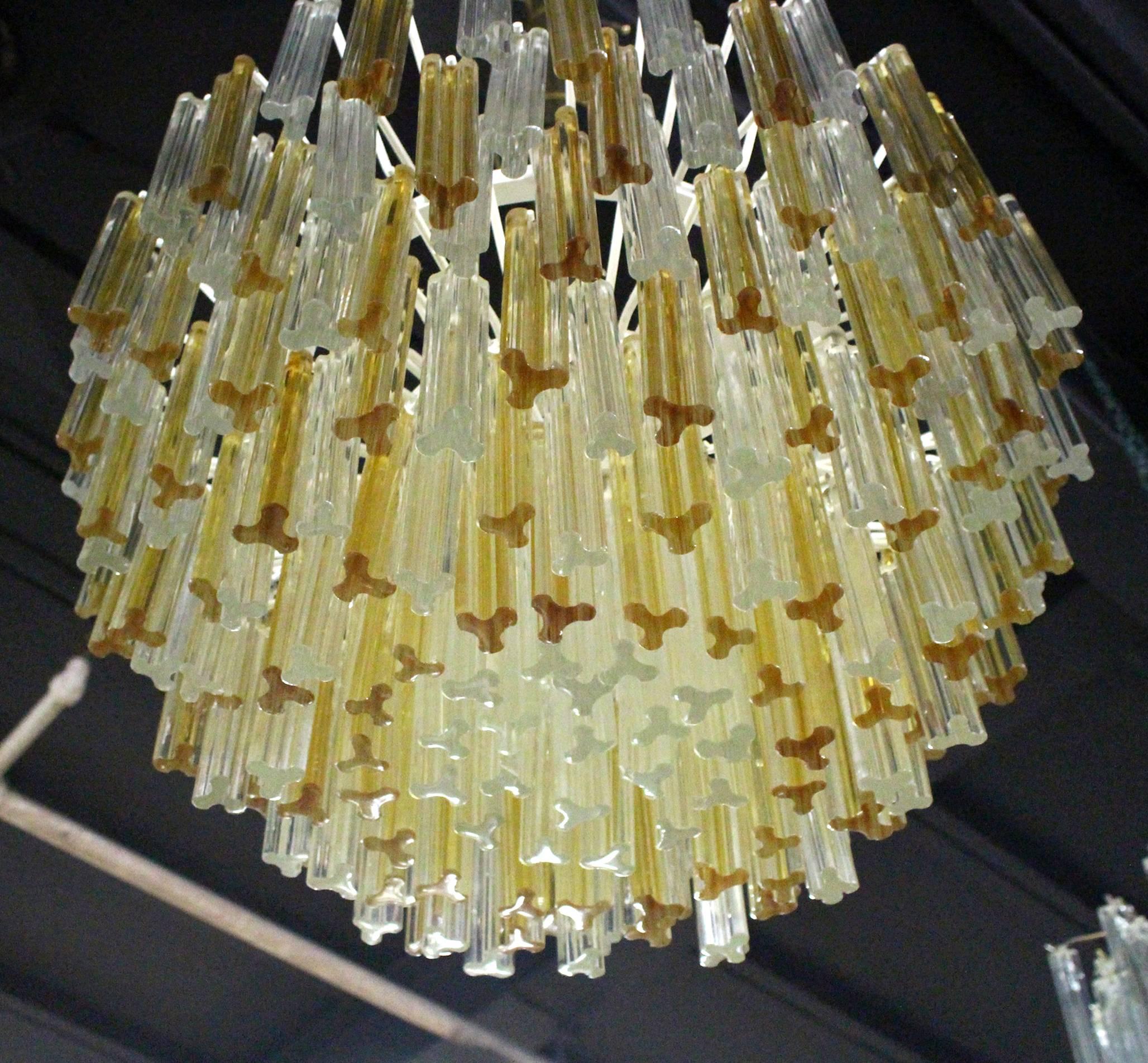 Italian Large Two Tone Gold Yellow and Clear Camer Light Fixture For Sale