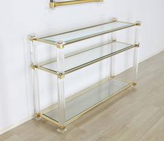 Lucite and Brass Console Table and Matching Mirror