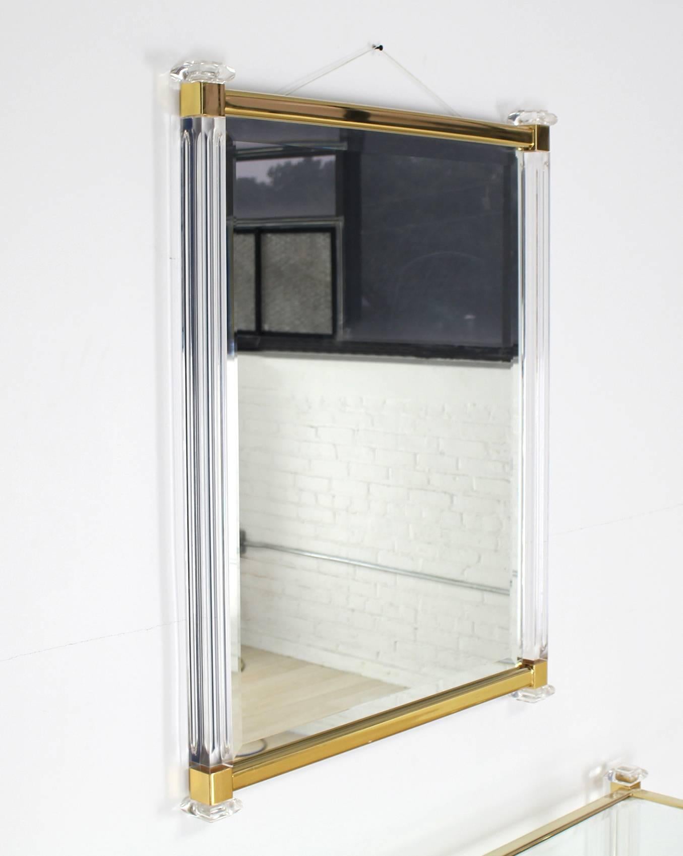 American Lucite and Brass Console Table and Matching Mirror