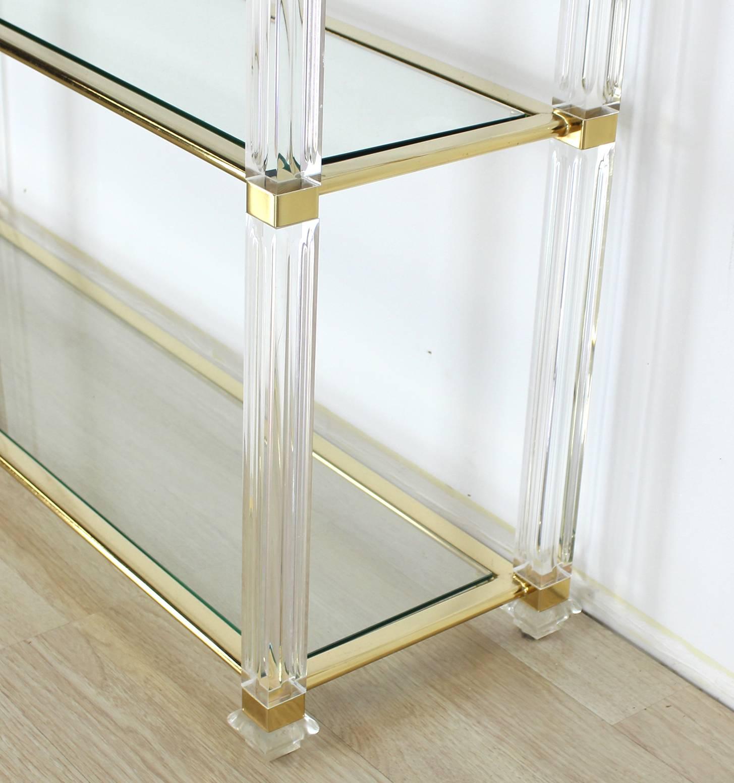 Lucite and Brass Console Table and Matching Mirror 3
