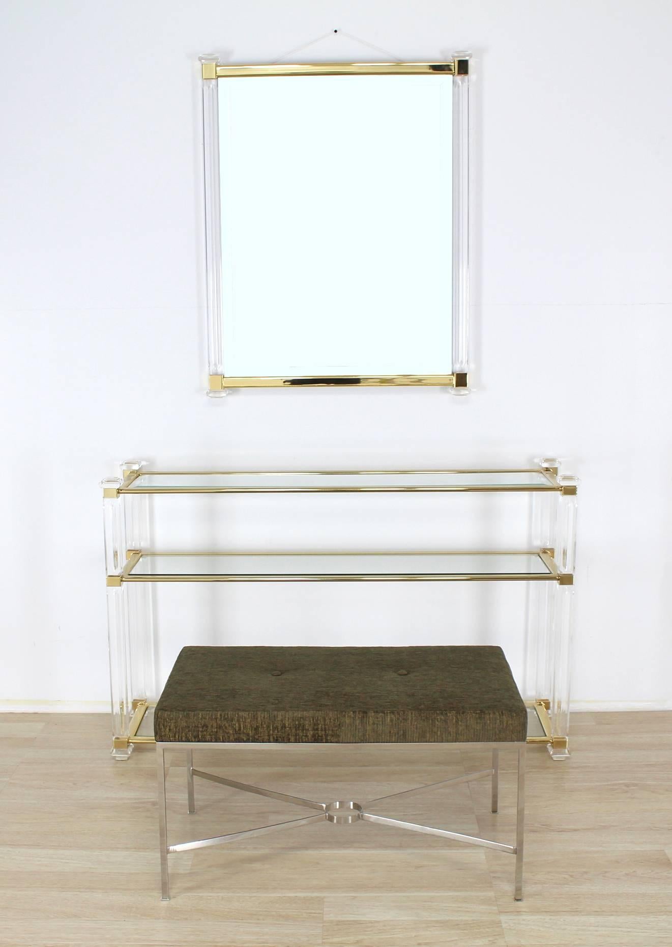 Lucite and Brass Console Table and Matching Mirror 4