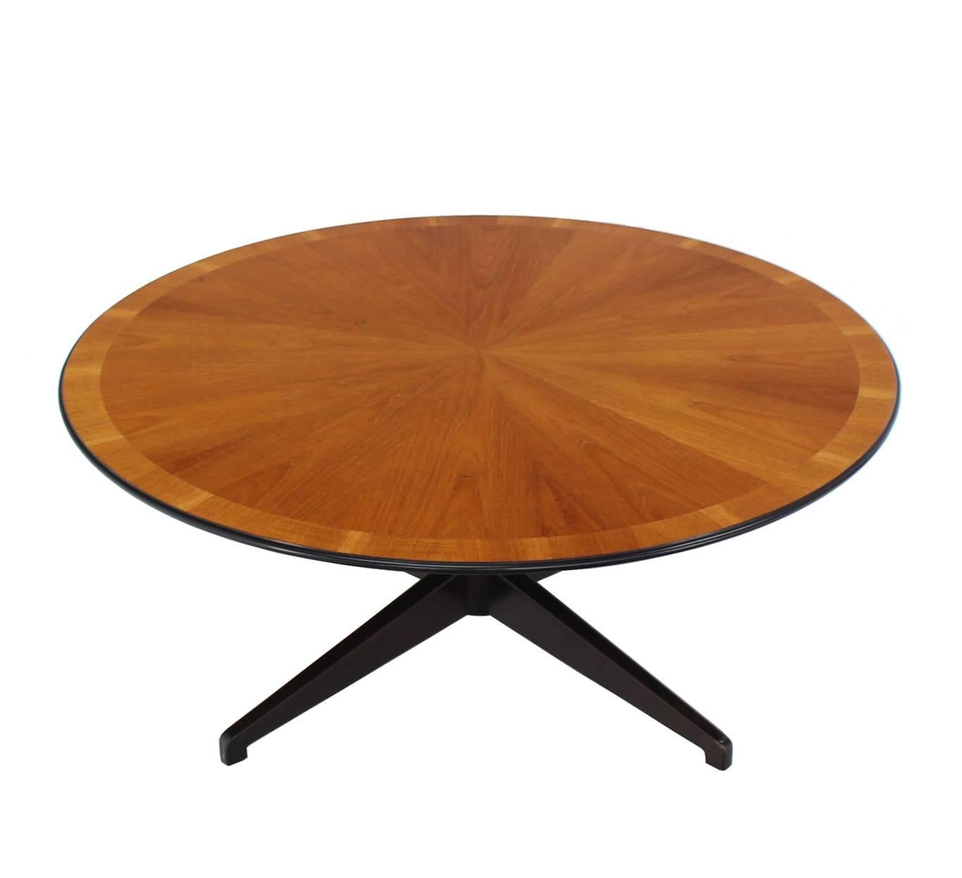 20th Century Banded Walnut Top Cross Base Round Coffee Table