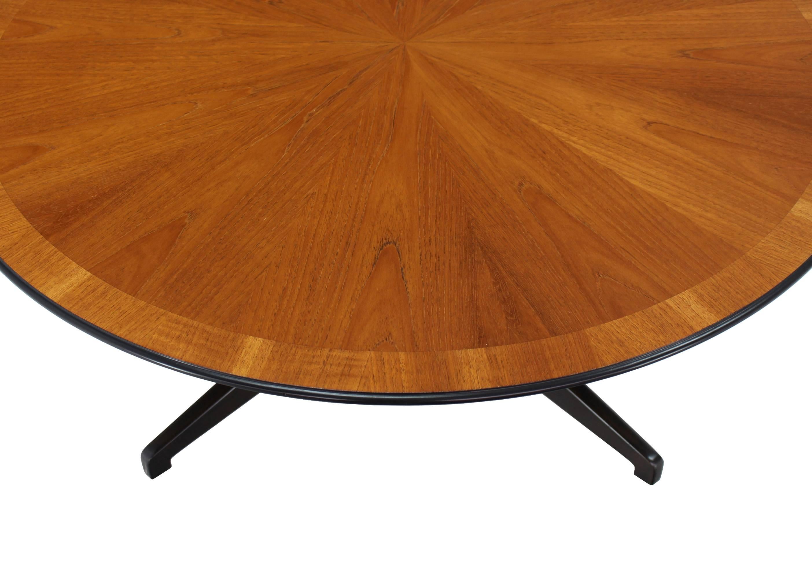 American Banded Walnut Top Cross Base Round Coffee Table