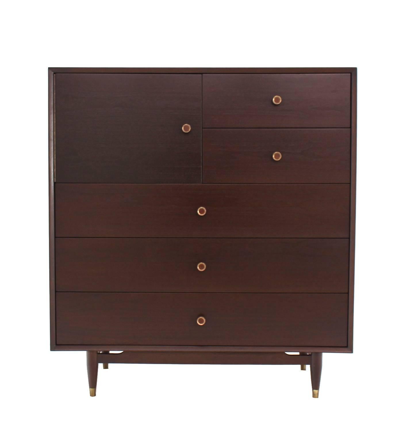 American Mid Century Modern Walnut High Chest Dresser For Sale