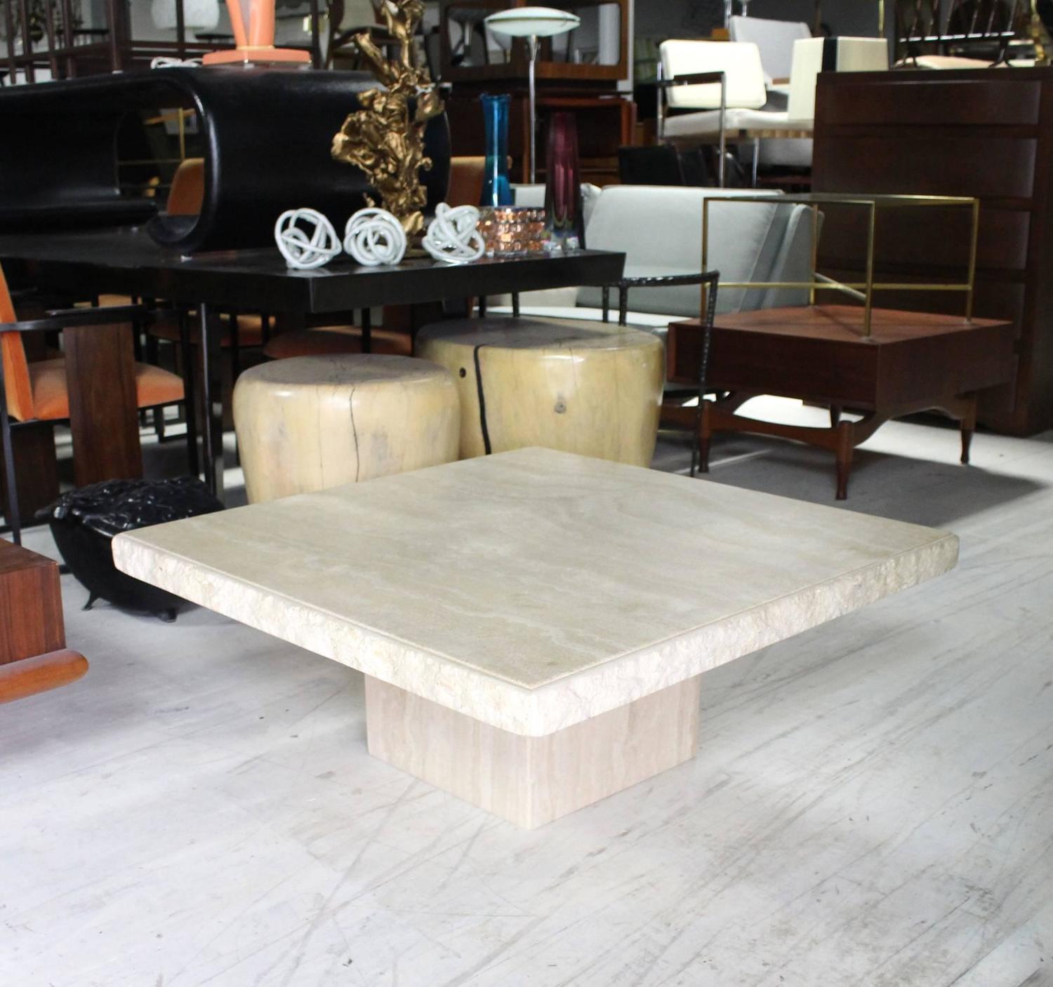 Square Solid Travertine Coffee Table For Sale at 1stdibs