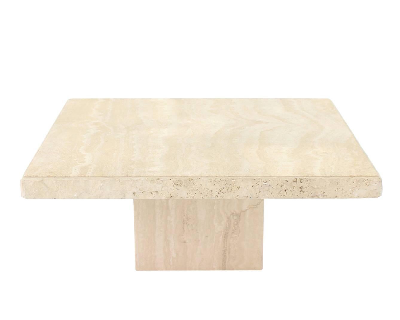 Mid-Century Modern Square Solid Travertine Coffee Table