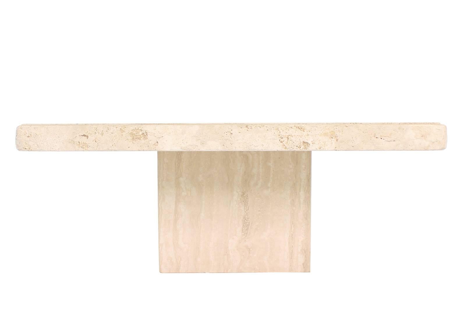 Square Solid Travertine Coffee Table In Excellent Condition In Rockaway, NJ