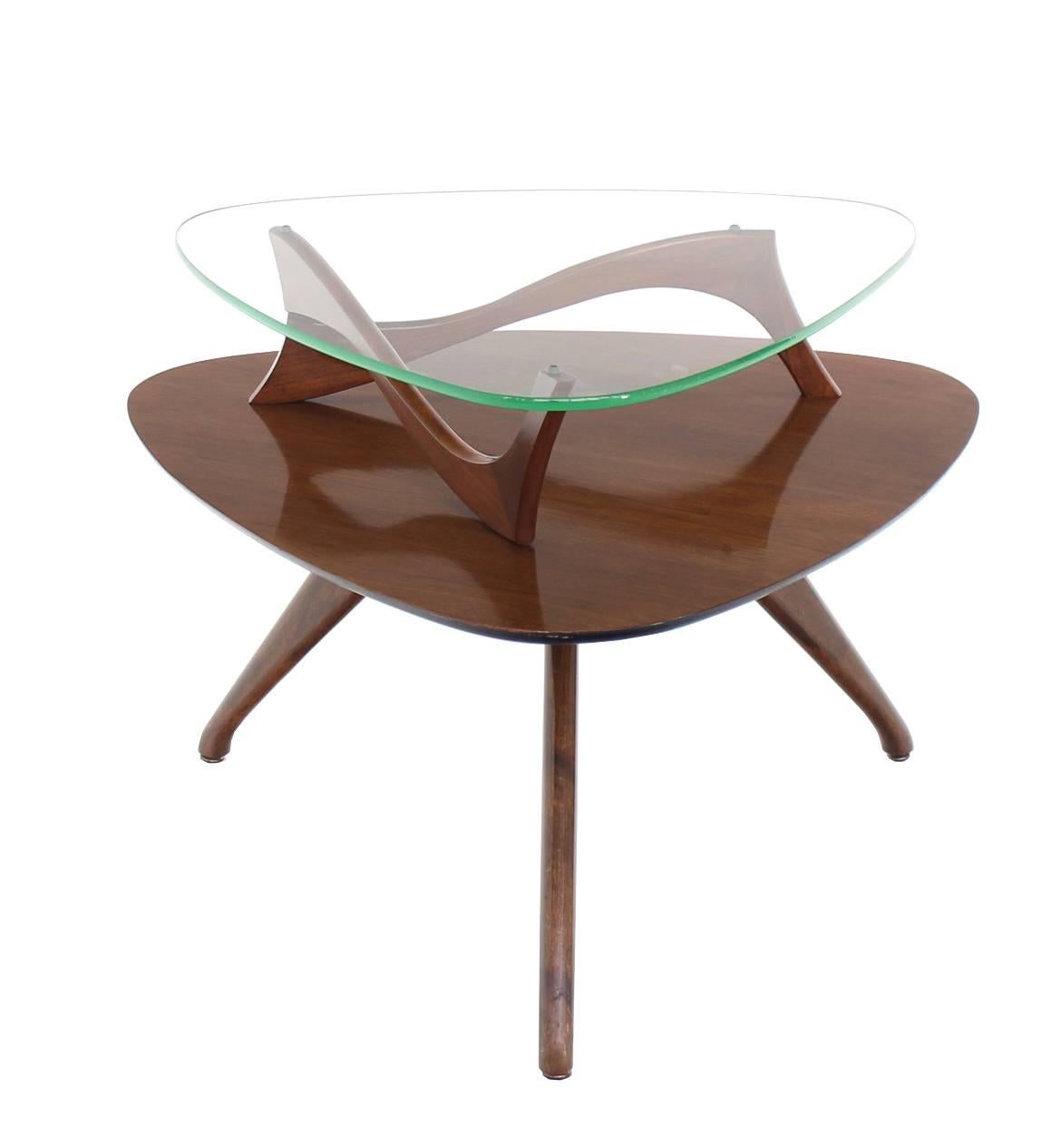 American Pair of Round Triangular Tri Legged Two Tier Side End Tables For Sale