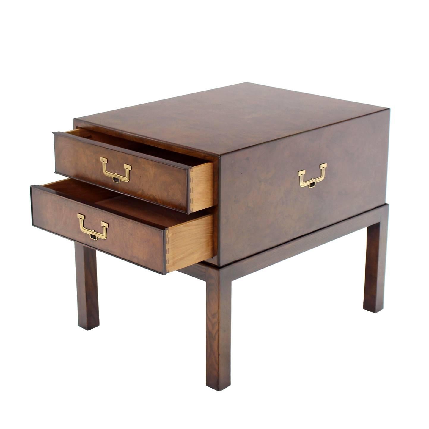 Campaign Style Burl Wood End Side Table 1