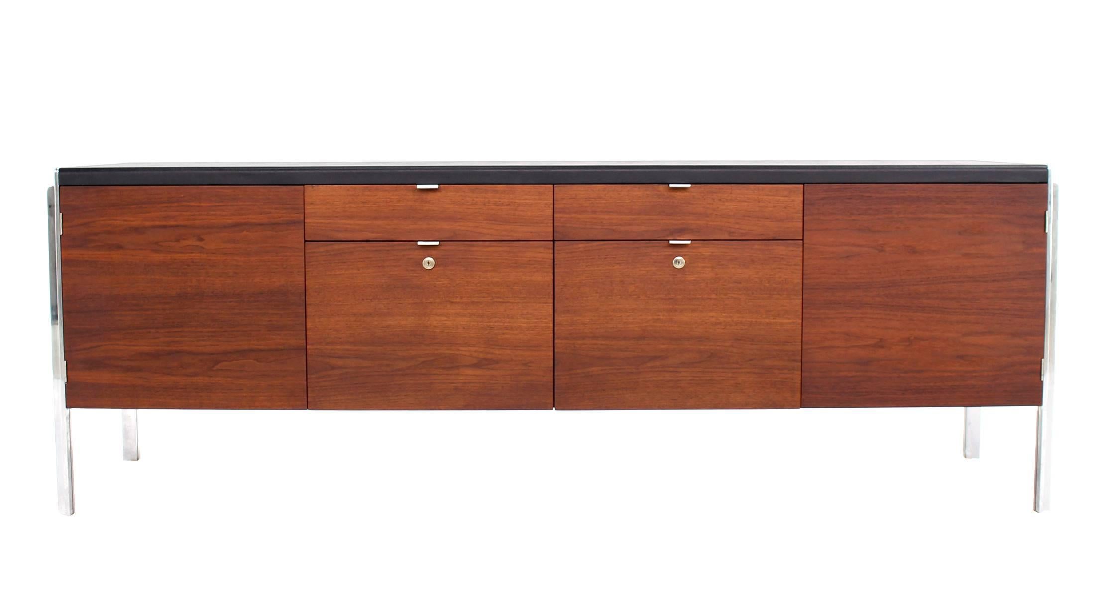 20th Century Stow Davis Chrome Legs Walnut Mid-Century Modern Credenza