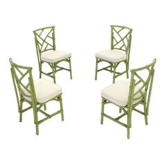 Square Game Table and Four Chairs Green Faux Bamboo Rattan