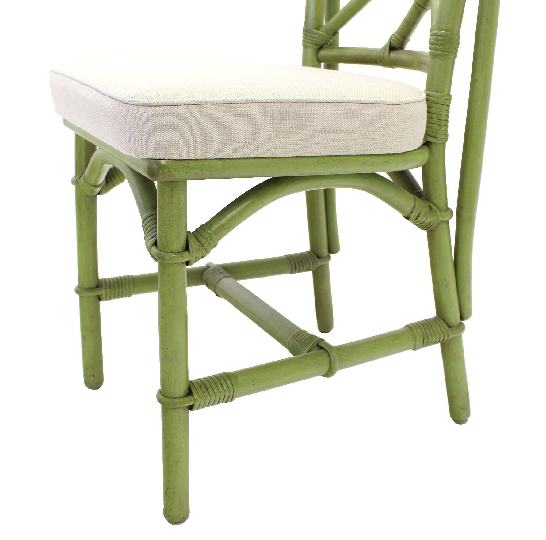 American Square Game Table and Four Chairs Green Faux Bamboo Rattan