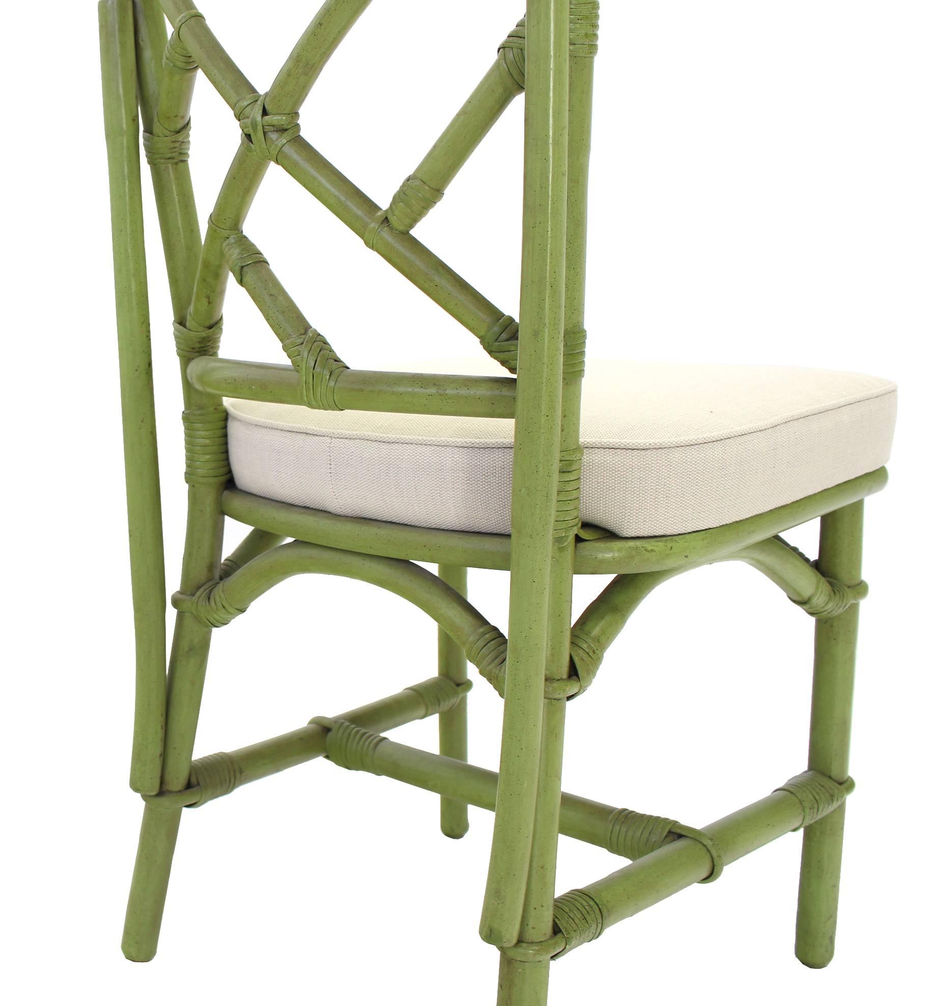 Painted Square Game Table and Four Chairs Green Faux Bamboo Rattan
