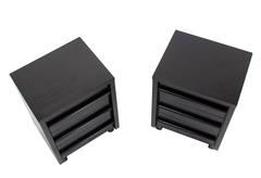 Pair of Ebonized Mid Century Modern Three Drawer Stands