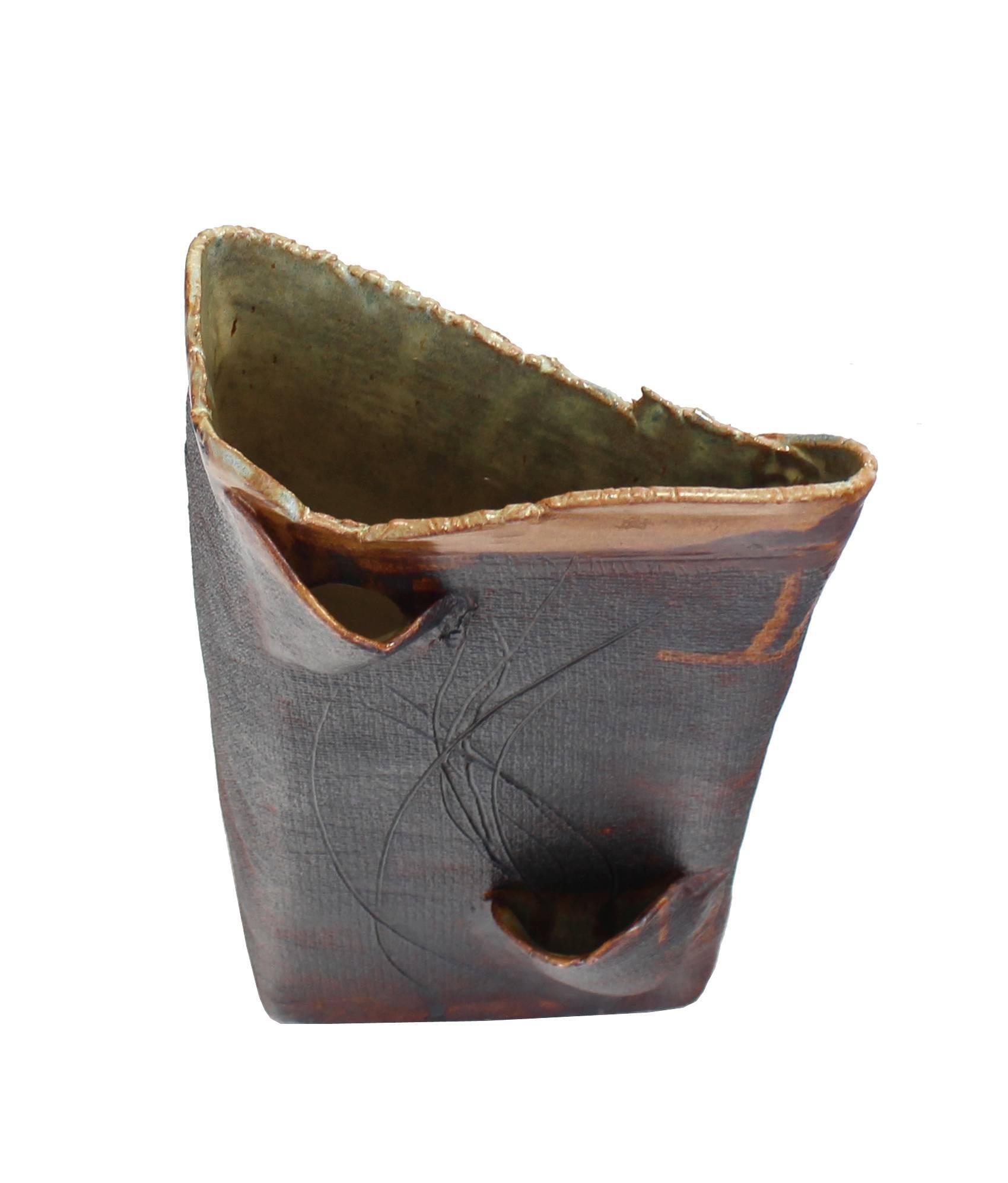 Artist Signed Ceramic Organic Shape Vase For Sale 3
