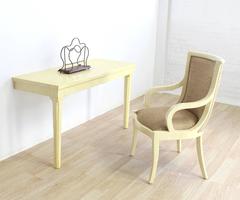 Bone Tile Mid-Century Modern Wall Console Table Vanity with Chair