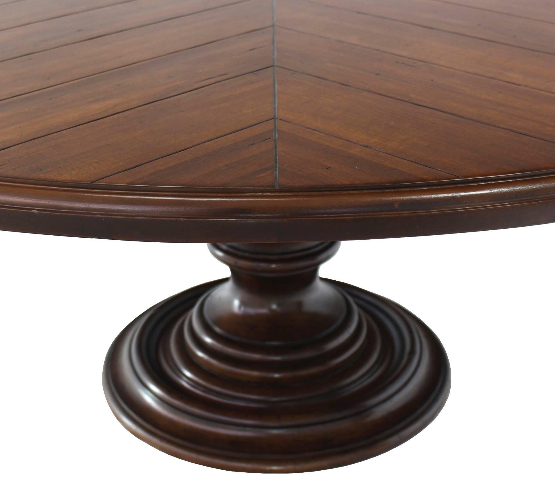Lacquered Large Single Turned Base Round Farm Style Dining Table