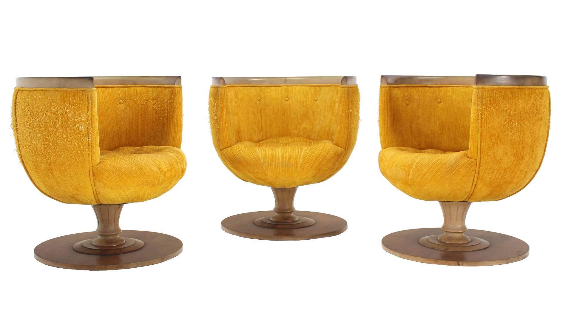 Lacquered Set of Three Barrel Back Revolving Chairs