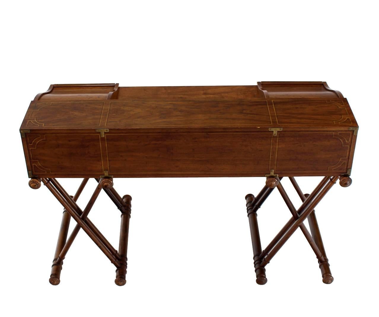 20th Century Faux Bamboo Base Campaign Secretary Roll Top Style Desk