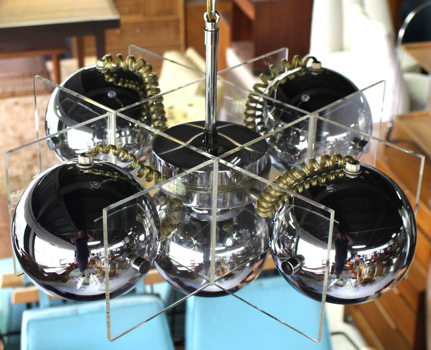 American Lucite and Chrome Domes Mid-Century Modern Light Fixture For Sale