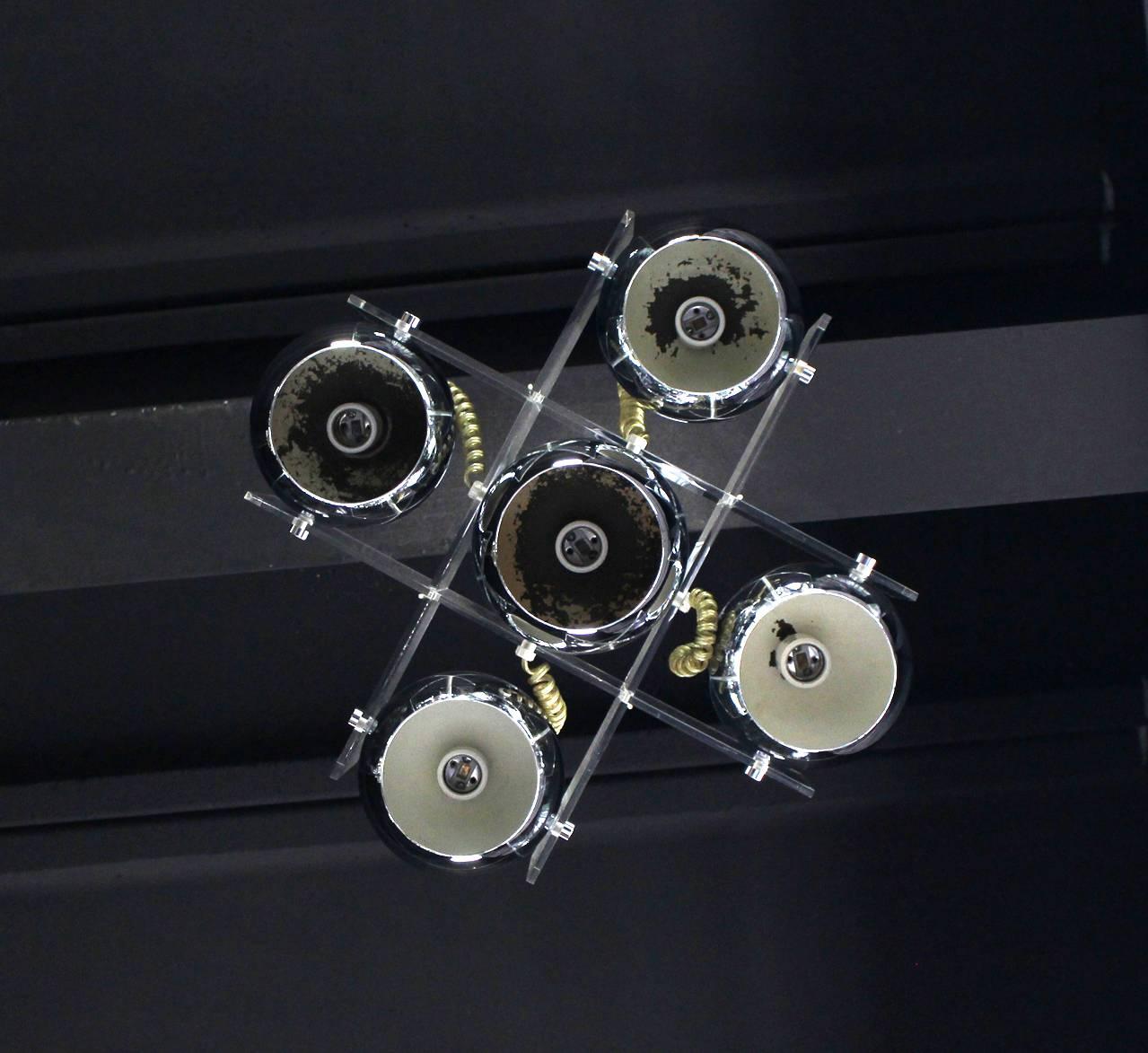 20th Century Lucite and Chrome Domes Mid-Century Modern Light Fixture