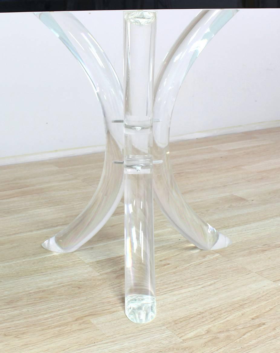 American Large Glass Top Conference or Dining Room Table on Thick Lucite Tusks Bases