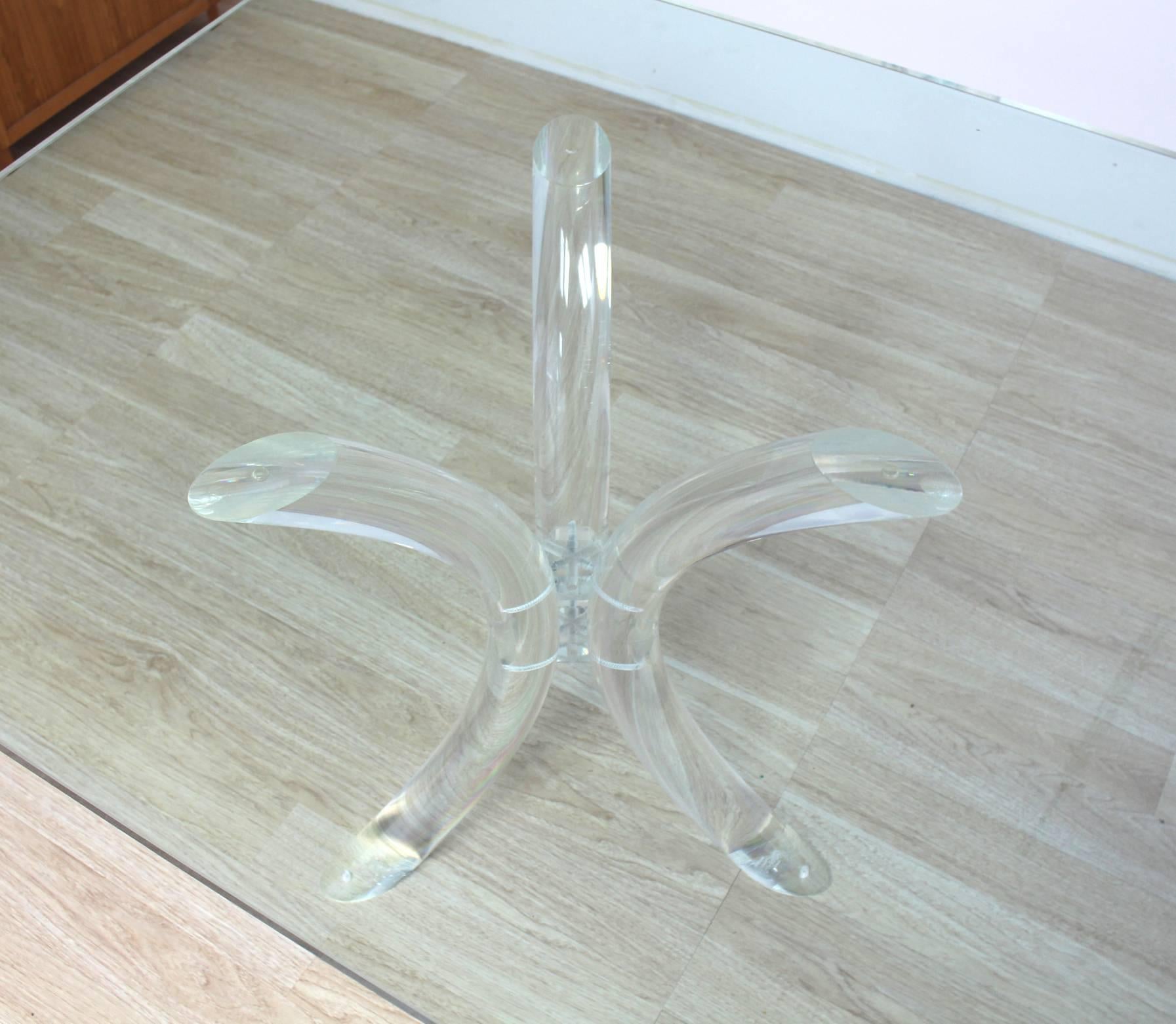 Polished Large Glass Top Conference or Dining Room Table on Thick Lucite Tusks Bases