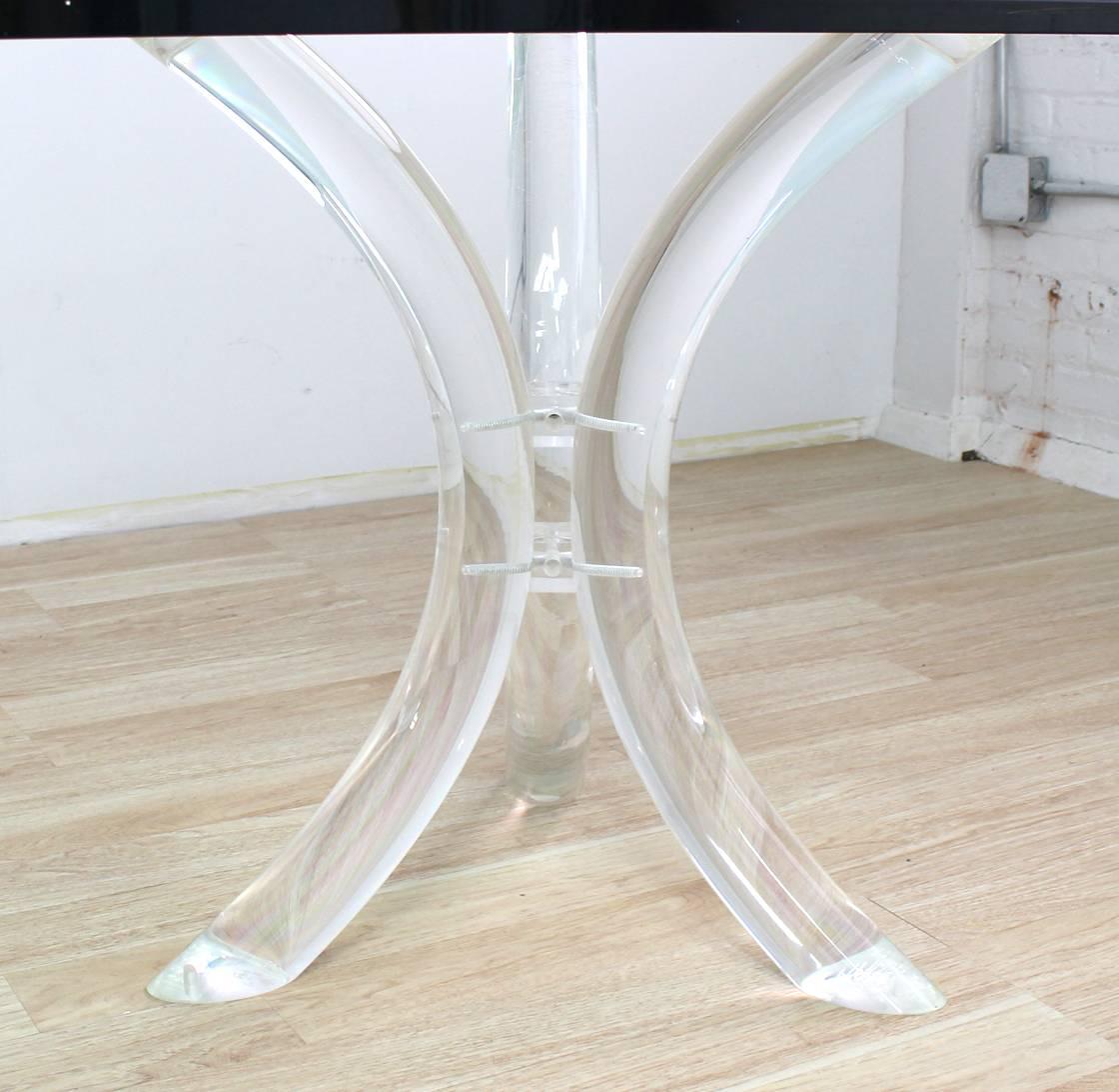 Large Glass Top Conference or Dining Room Table on Thick Lucite Tusks Bases In Good Condition In Rockaway, NJ