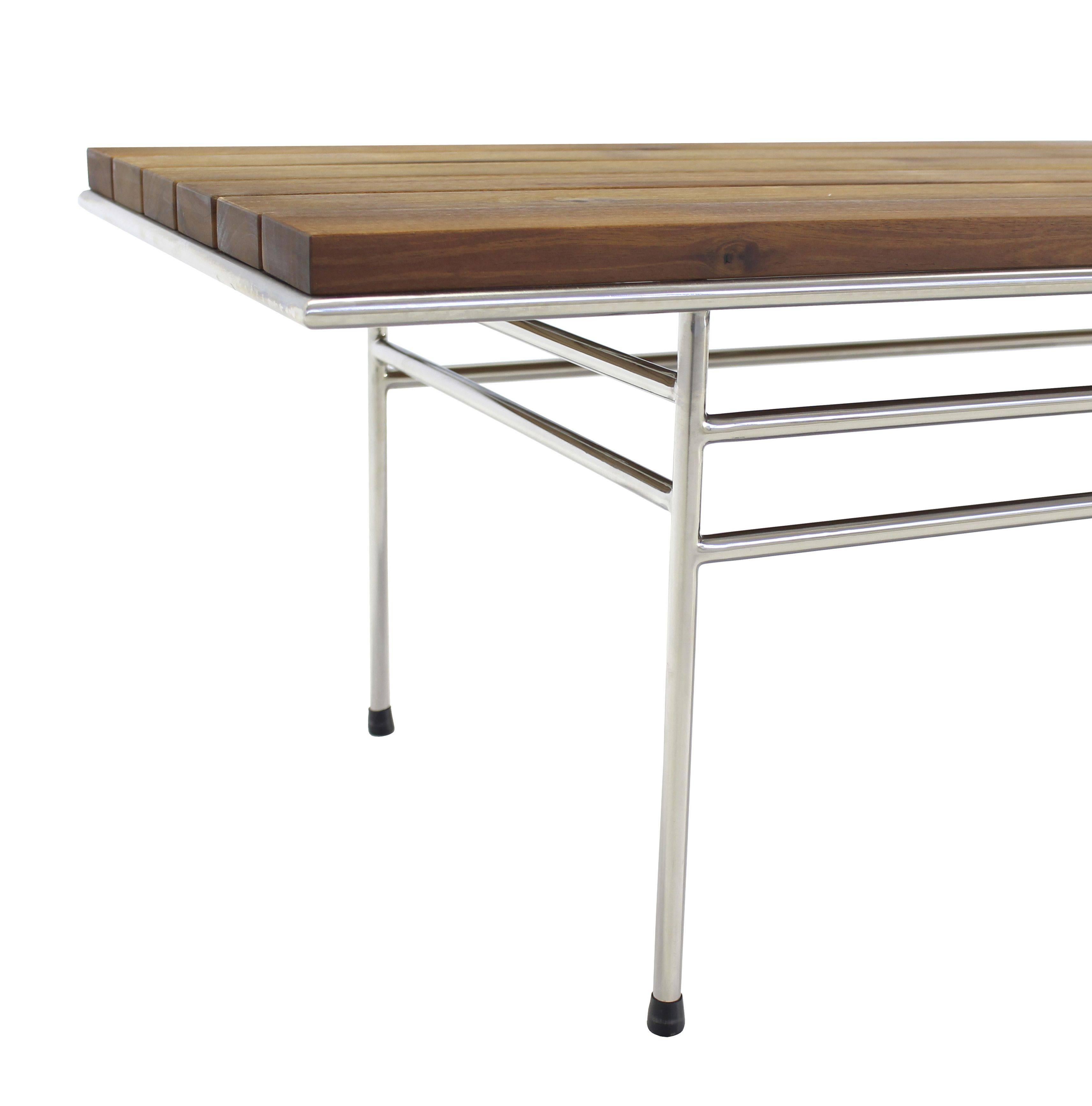 Solid Oiled Slat Wood Top Chrome Bench For Sale 2