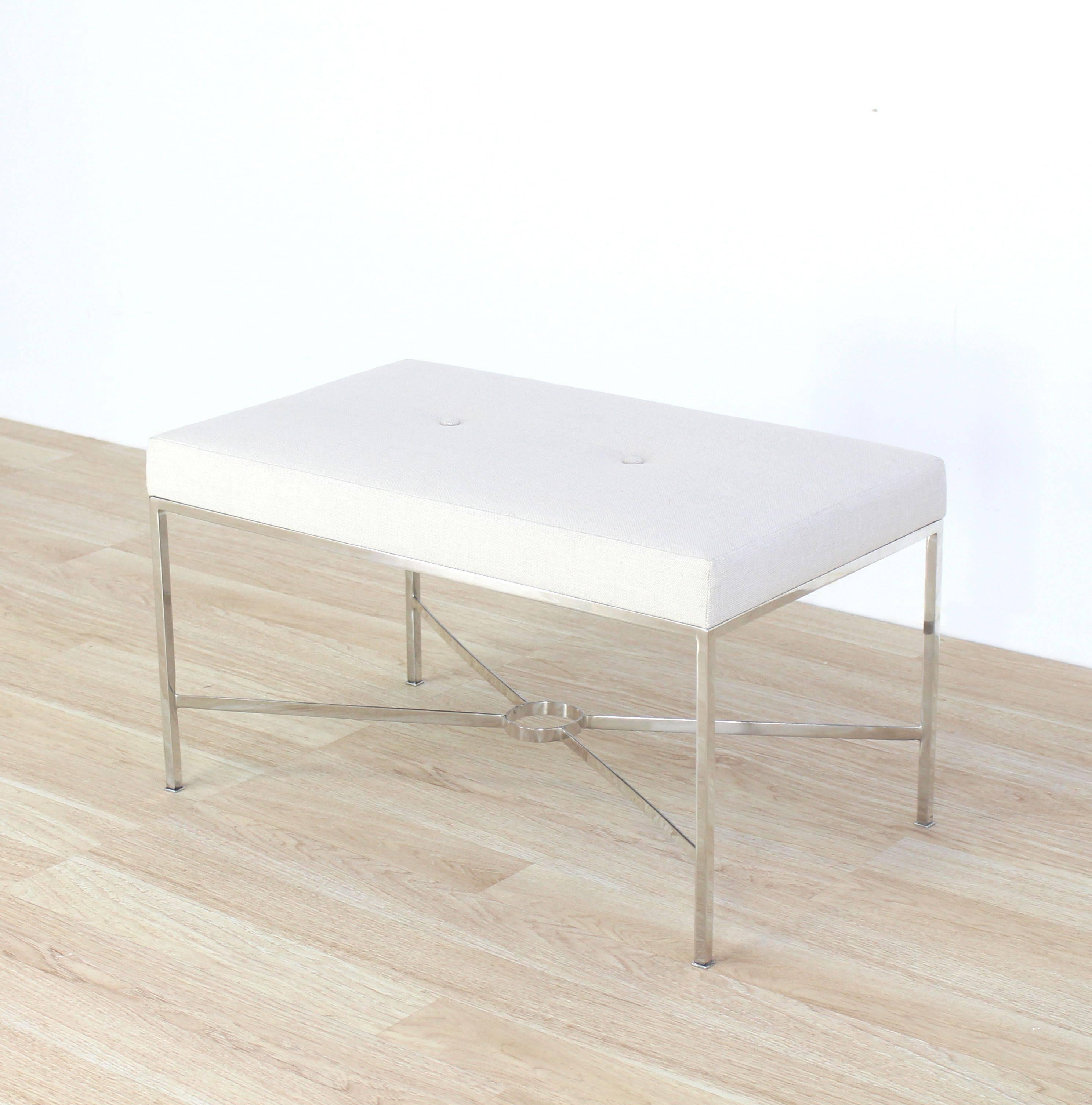 Very nice X-base fabric upholstery stainless steel bench.