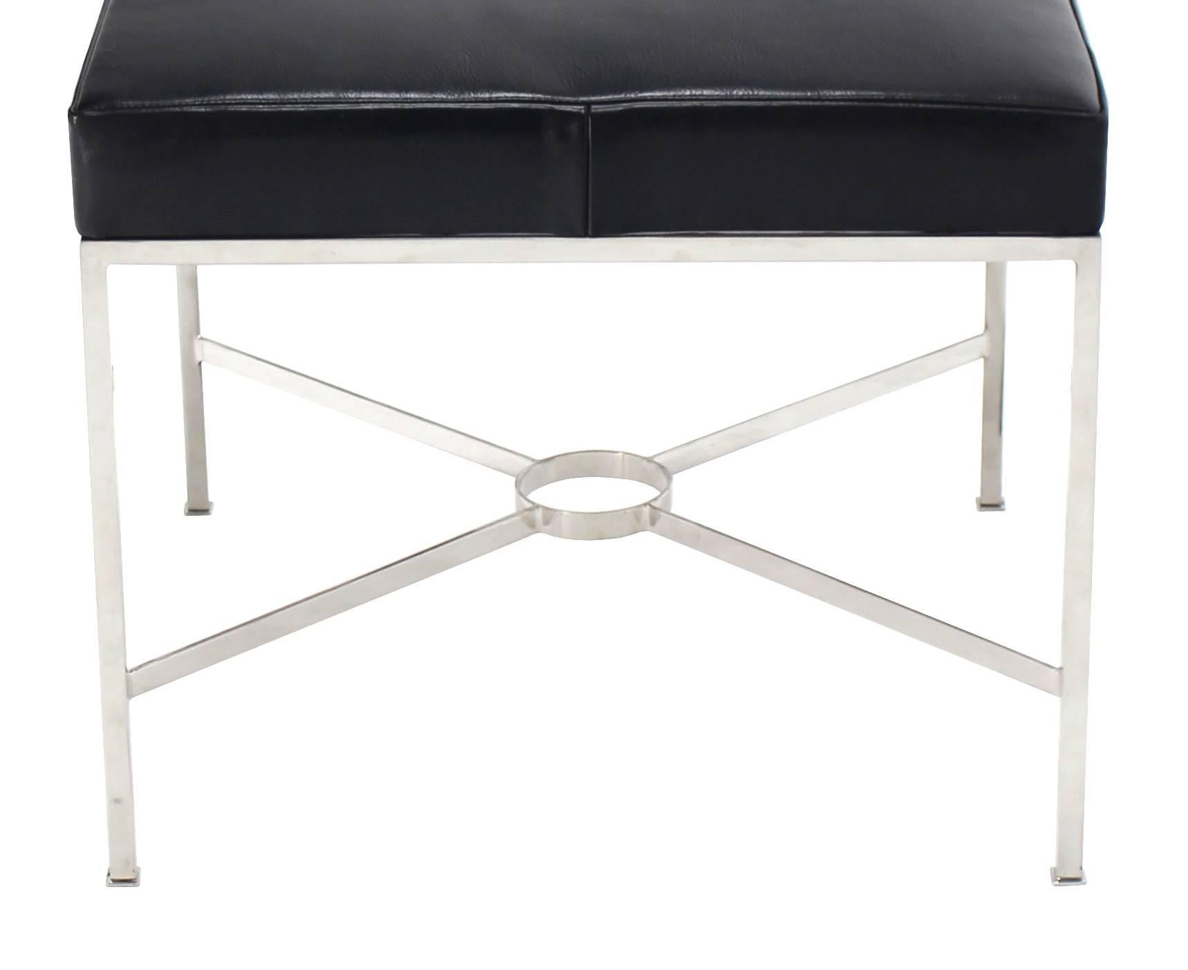 X-Base Chrome and Leather Upholstery Square Bench For Sale 1