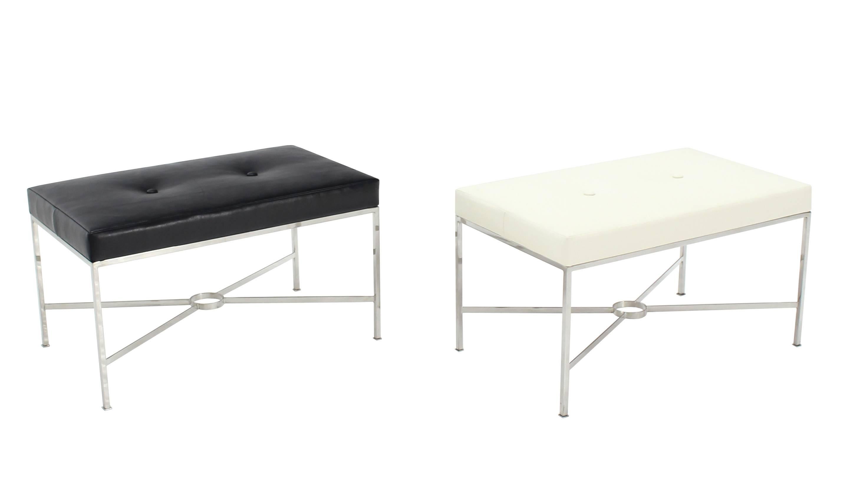 Black Leather Upholstered Rectangular X-Base Bench For Sale 2