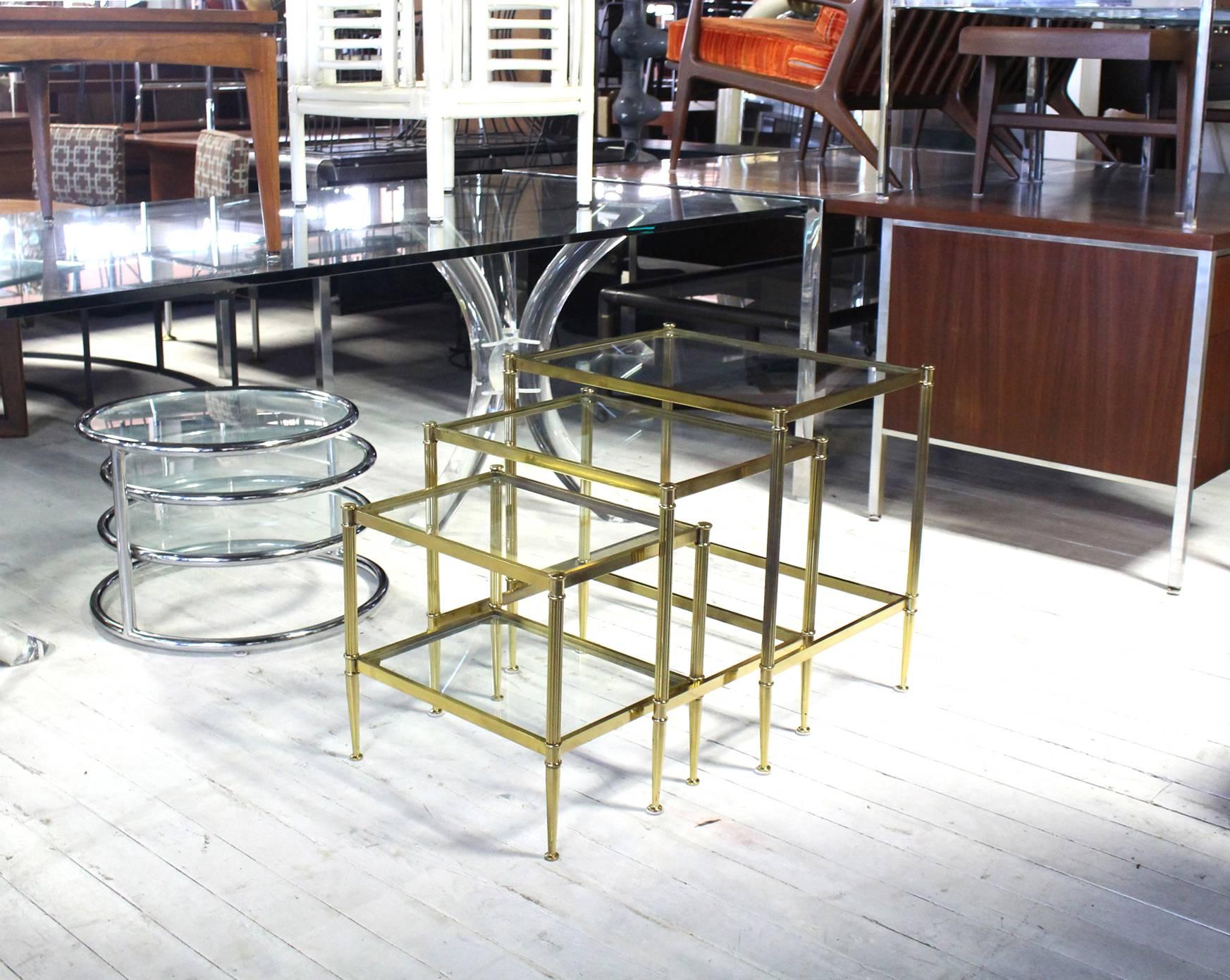 American Set of Three Mid-Century Modern Brass Nesting End Tables For Sale