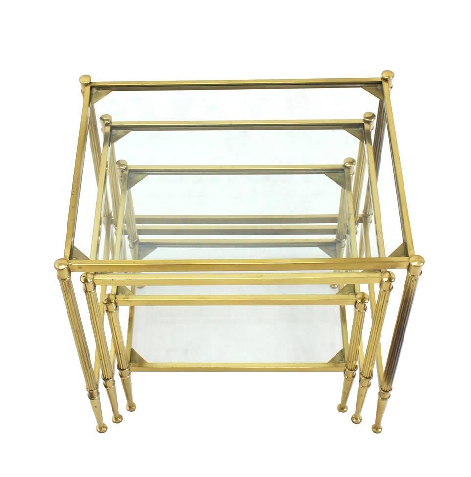 20th Century Set of Three Mid-Century Modern Brass Nesting End Tables For Sale
