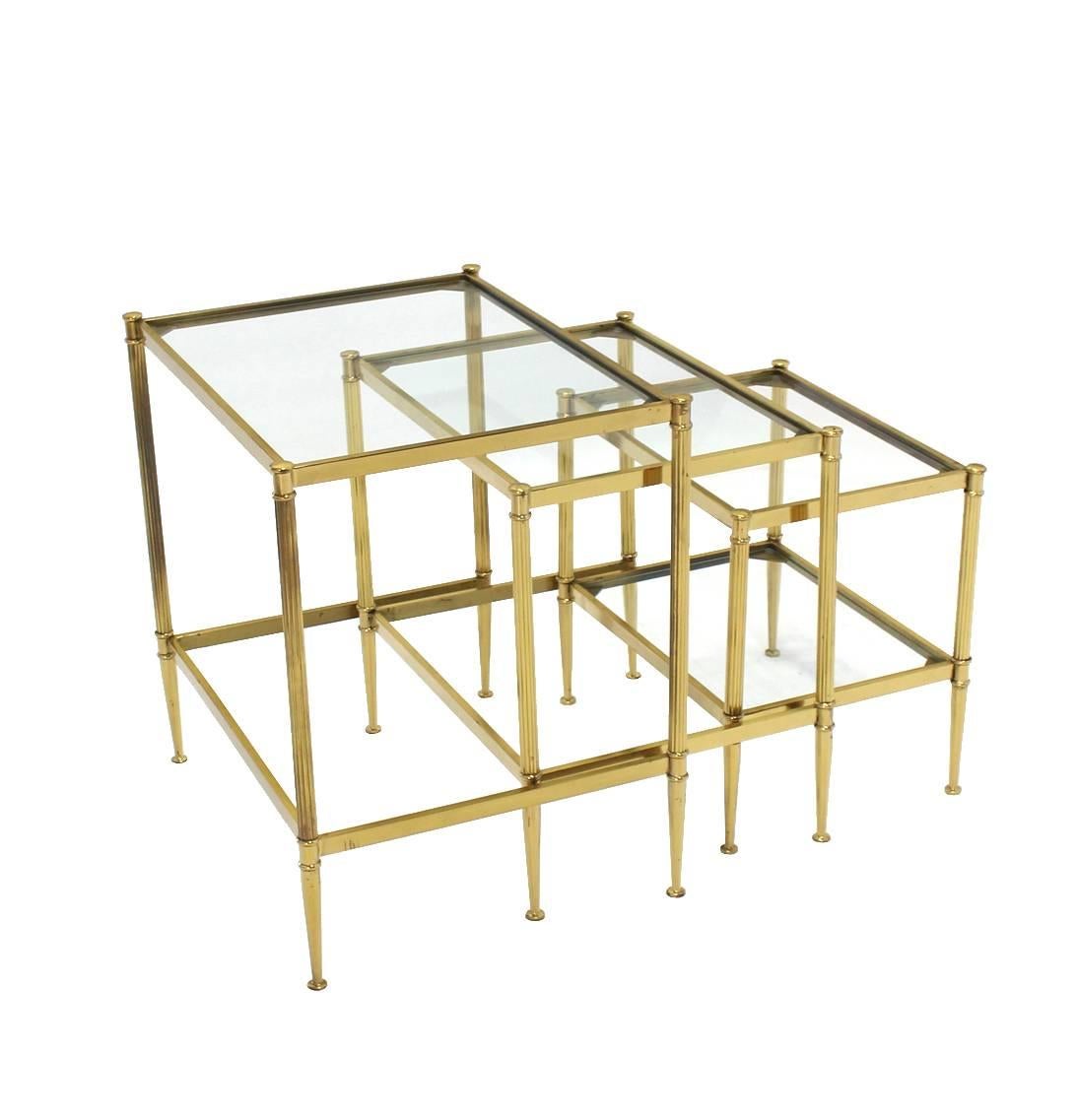Set of Three Mid-Century Modern Brass Nesting End Tables For Sale 3