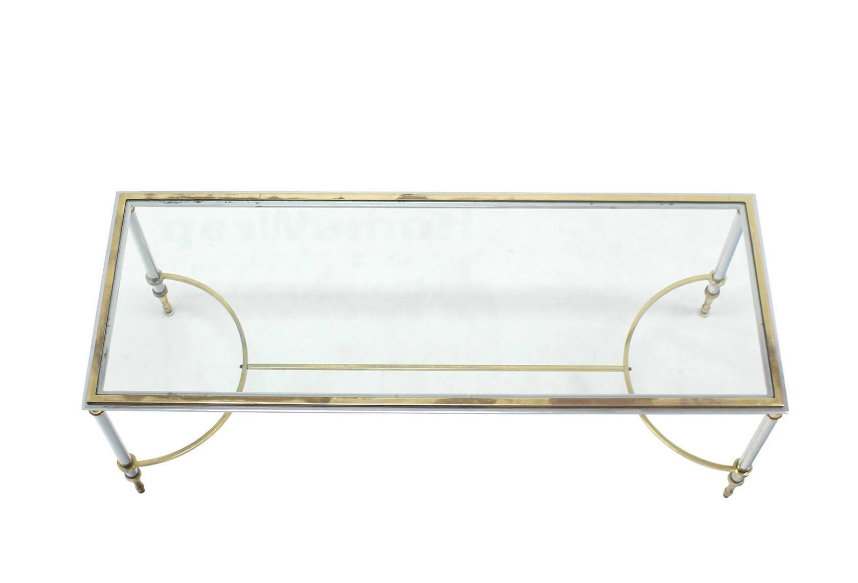 Glass Chrome and Brass Mid-Century Modern Rectangle Coffee Table 3