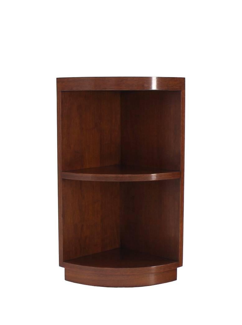 Mid-Century Modern Two Tear Walnut Corner Shelf Bookcase