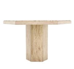 Hexagon Shape Top Travertine Single Pedestal Base Game or Center Table