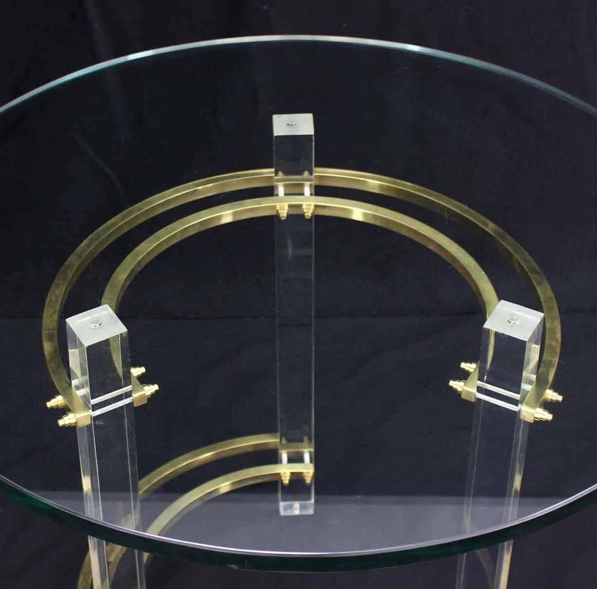 Mid-Century Modern Brass Glass Lucite Mid-Century Round Center Side Table